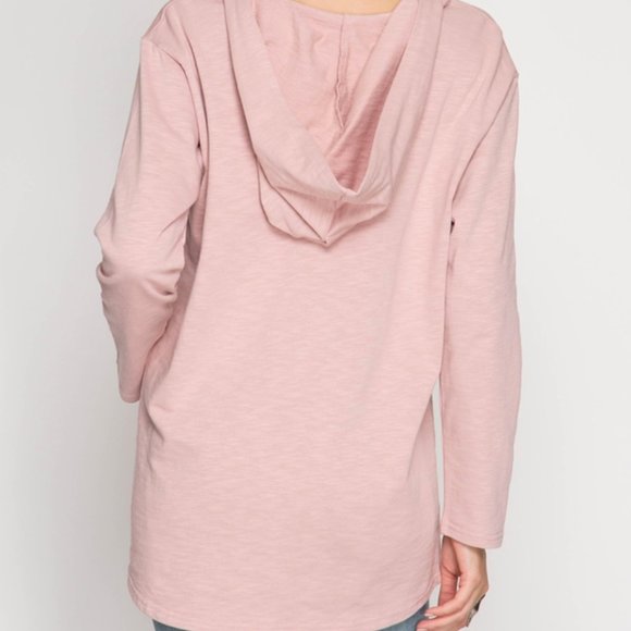 CLEARANCE! Lace Up V Neck Lightweight Hoodie - Picture 2 of 7